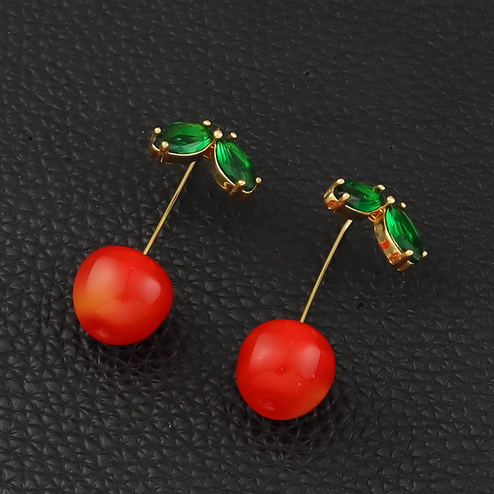 Kendra Scott Summer Red Cherry Resin Zircon Stud Earrings Gold Plated